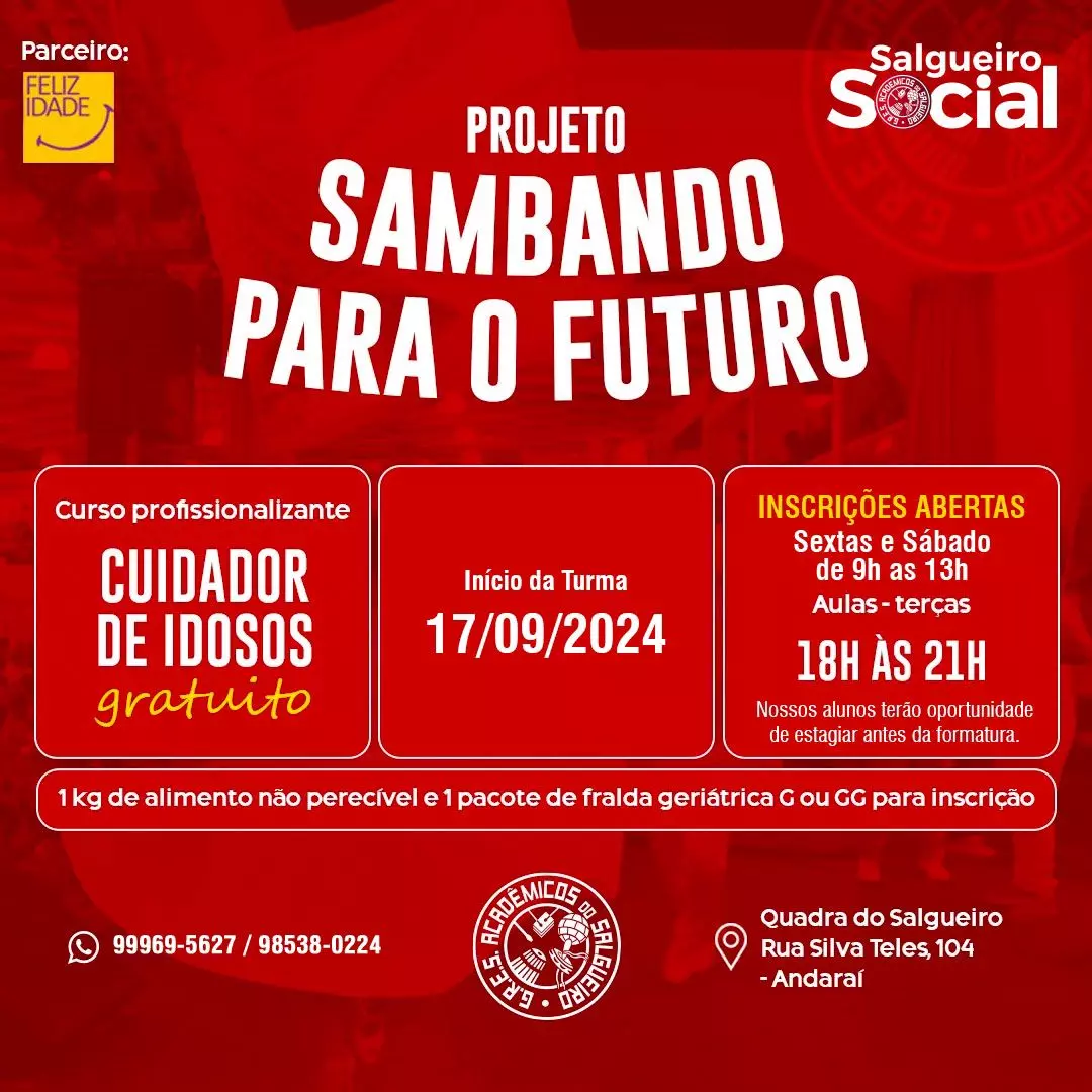 Acadêmicos do Salgueiro abre inscrições para curso gratuito de Cuidador de Idoso